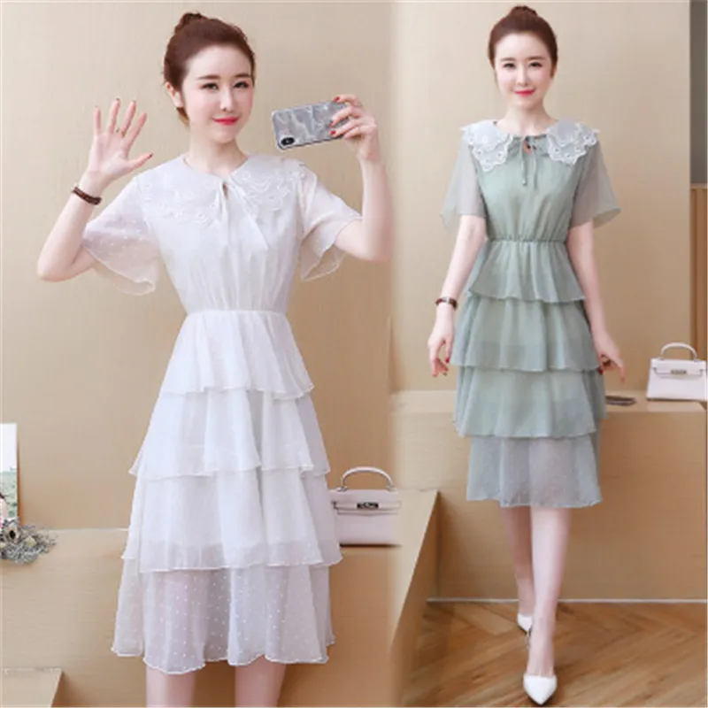 Женское шифоновое платье большого размера летнее новое модное с короткими