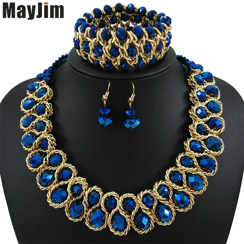 Заявление ожерелье 2017 мода ювелирные наборы Ручной Работы бусы кристалл дубай