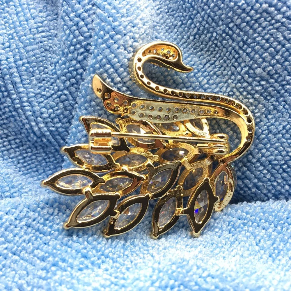 Swan zircon brooch women gold swans pearls and brooches wedding bridal decorations | Украшения и аксессуары