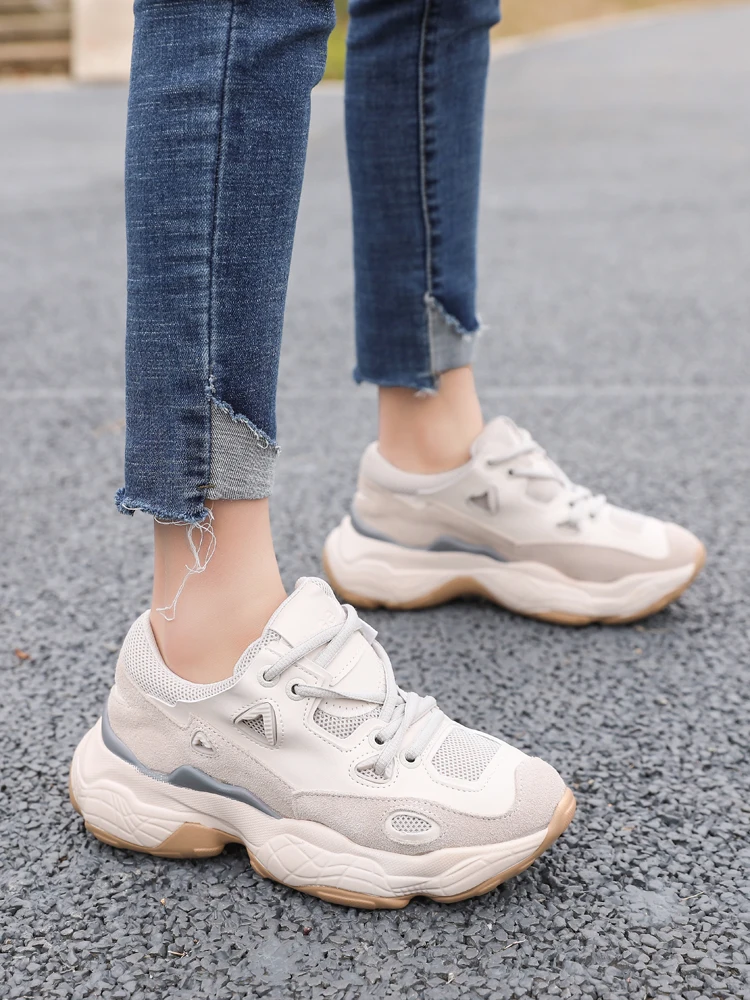 Женские кроссовки на платформе коллекция 2019 года модная женская обувь шнуровке