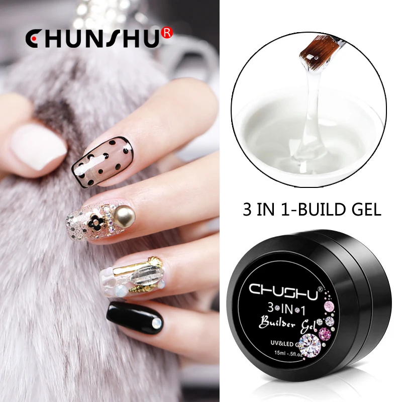 CHUNSHU 15 мл строительный гель для наращивания ногтей гель лак для ногтей УФ-гель для ногтей 3 в 1 Акрил/Polygel набор для ногтей 66 Цвета Лаки