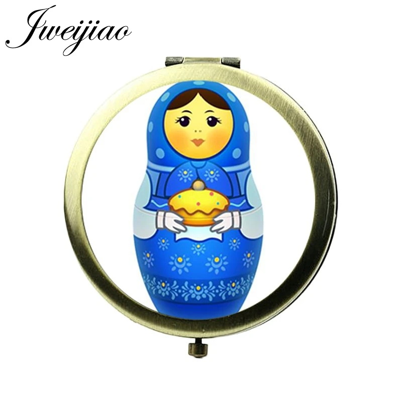 JWEIJIAO Россия Матрешка фото стекло кабошон карманное зеркало русская кукла для девочек винтажные бронзовые круглые компактные зеркала для макияжа - Цвет: TW40
