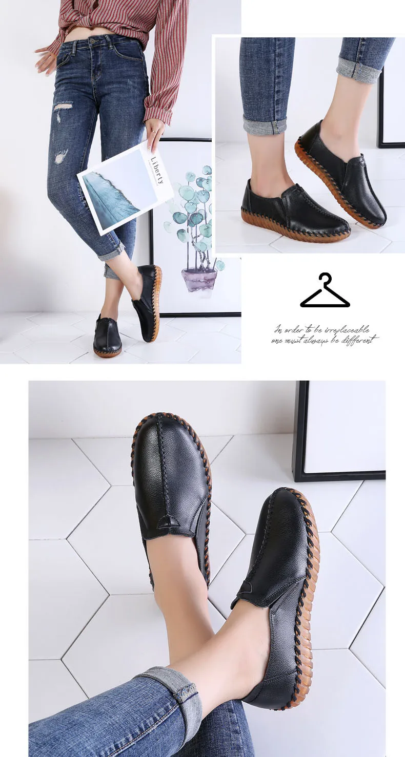 PINSEN Autumn Women Flats Shoes Handmade Genuine Leather Slip-on Shoes Woman Moccasins Ladies Oxfords Ballerina Flats Shoes