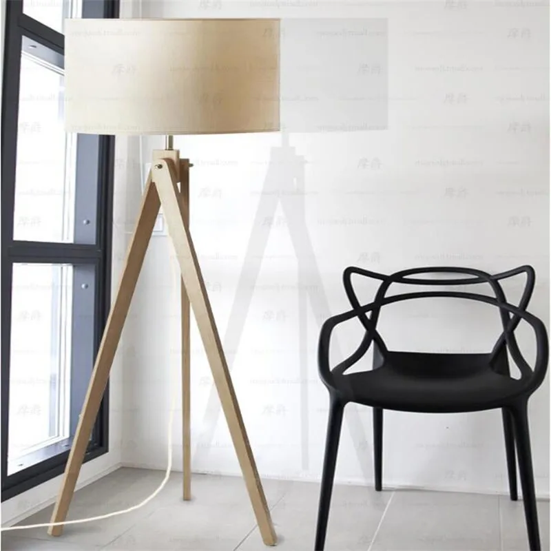 Европейская Скандинавская Напольная Лампа E27 из дерева ручной работы с 3 ножками