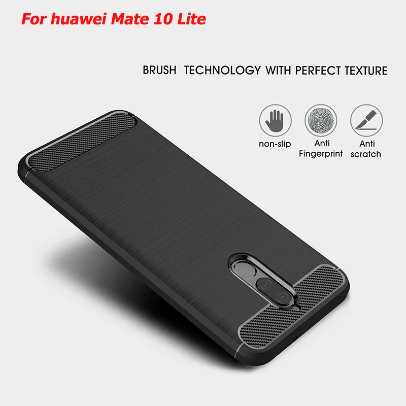 Углеродного волокна матовый Силиконовый чехол на Huawei Mate 10 Lite случае Дело сумка