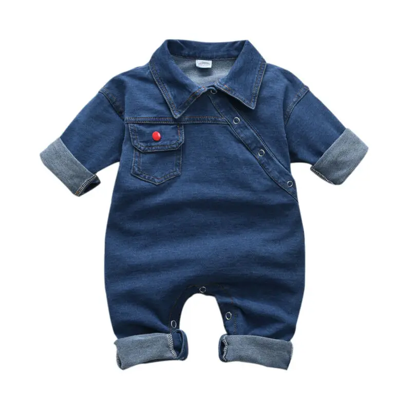 

Spring Autumn Romper For Boys Girls Cute Toddler Baby Girl Boy Denim Long Sleeve Romper Lapel Casual Jumpsuit Outfits Clothes