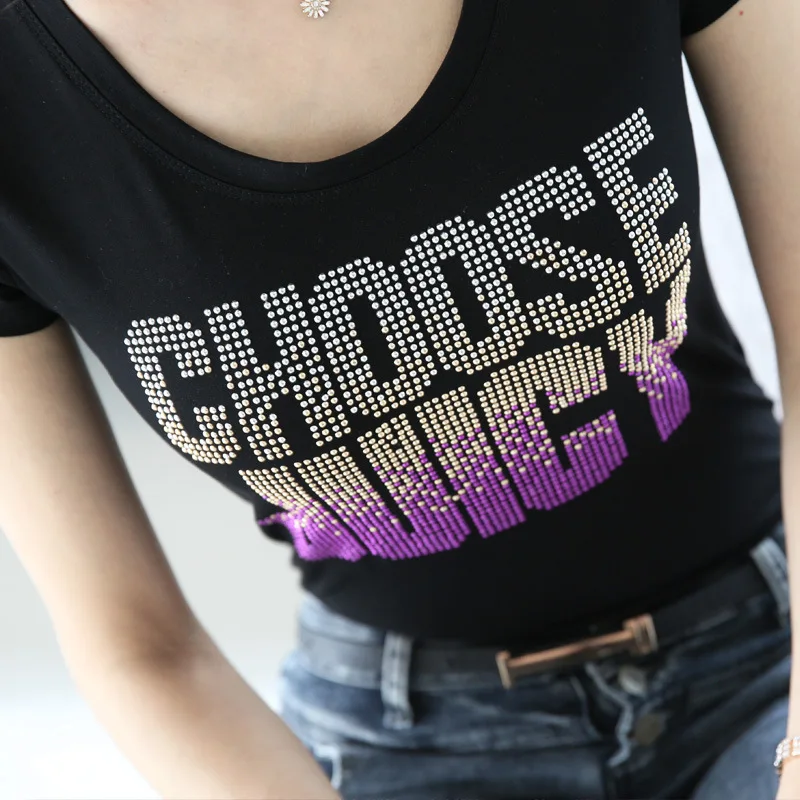 2015 summer short-sleeved T-shirt Korean female mold Sign true grace Park Han Guoguan network hot drilling Slim was thin | Женская