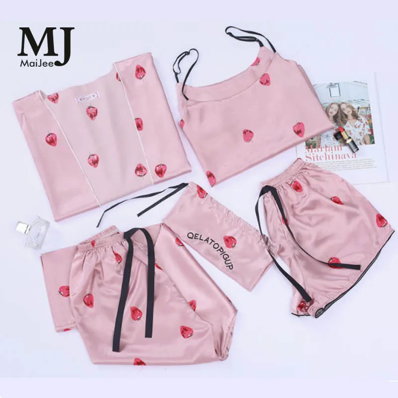 MJ046B 5 Pic белье Пижама Pyama женщина ночь Шелковый Костюм Mujer Pijama Feminino Pigiama Donna Invierno