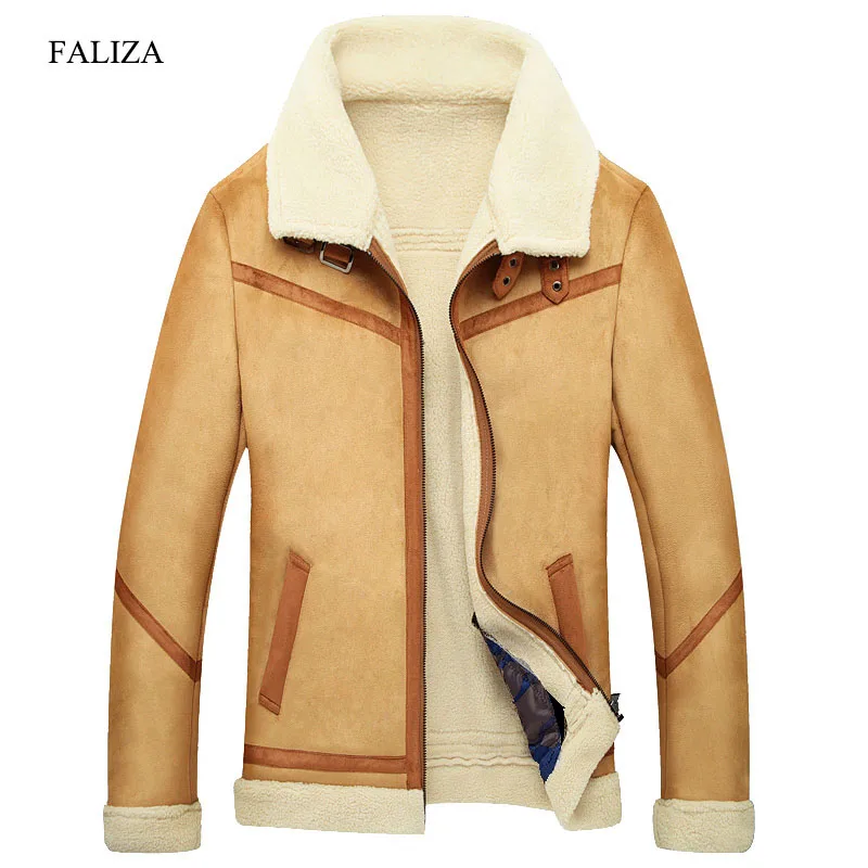 

New Winter Leather Coats Mens Faux Fur Coat Male Leather Jacket Fleece Lined Velvet Thick Slim Thermal Fur Jacket Men