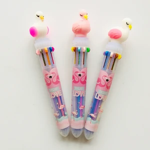 Шариковая ручка 10 в 1, Мягкий силикон, с фламинго, цветная, для письма, рисования, школьные и офисные принадлежности, 1 шт.