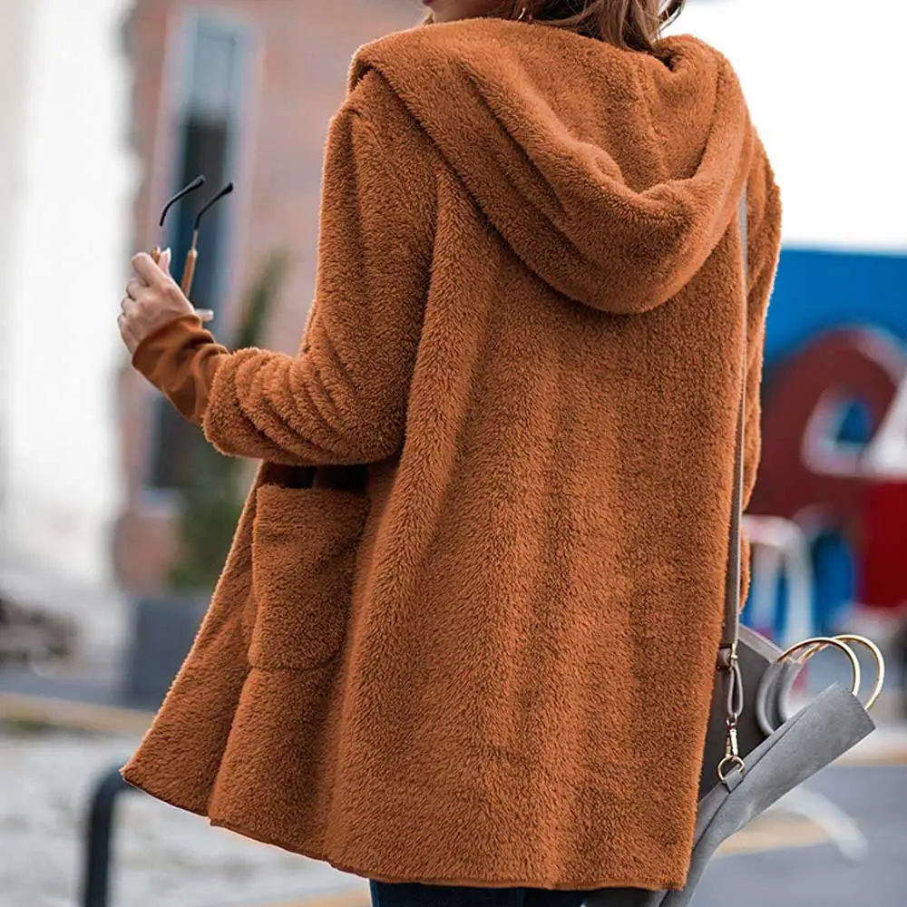 

Winter Faux Fur Coat Woman Blend Overcoat Soft Outwear Coat Long Sleeve Jacket Pockets Cardigan Casaco Feminino VKCO2008