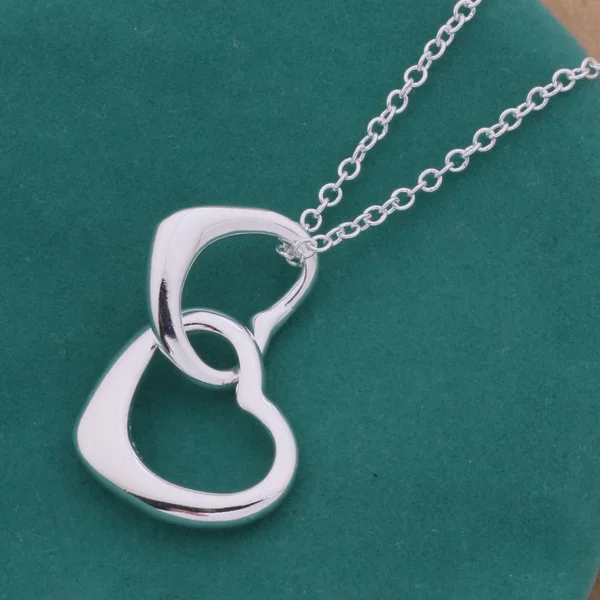 Романтическое посеребренное ювелирное изделие ожерелье с двойным сердцем