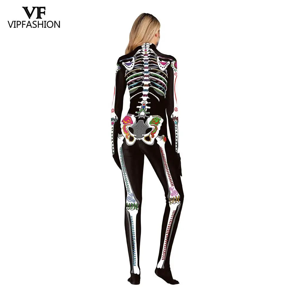 Модные костюмы VIP на Хэллоуин для женщин цельный женский костюм черепа скелета