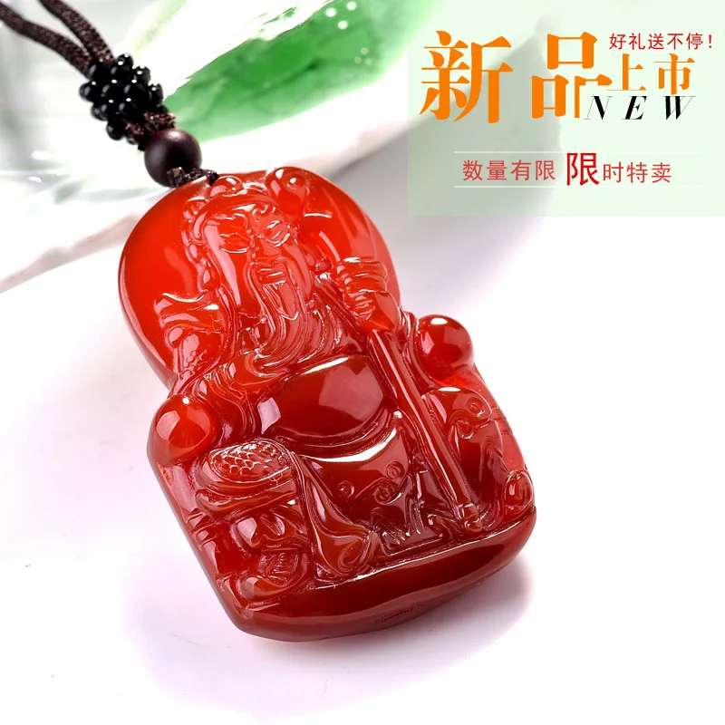 Красный Агат резной амулет Guan Yu на удачу кулон бусины ожерелье Модные ювелирные