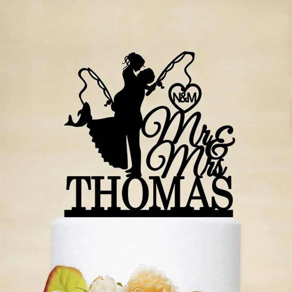Персонализированный Топпер для свадебного торта топпер рыболовного с Mr & Mrs