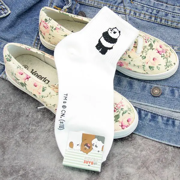1 Anime We Bare Bears printed sock Grizzly Panda IceBear cute funny women socks spring autumn comfort sweat absorbent cotton sock - Цвет: 1