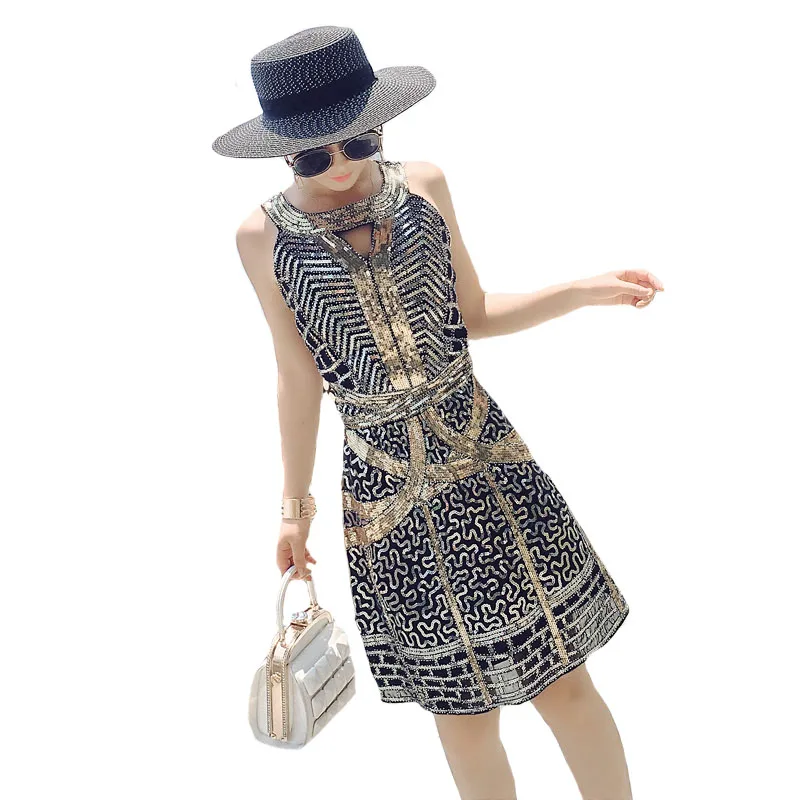 

Spaghetti strap back cross Sequined Party Dress 2020 Sexy Halter Women Off Shoulder Mini Dress Summer Night Club Wear OM383