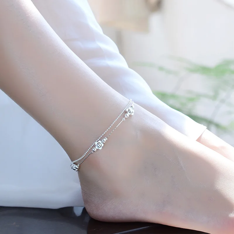 TJP New Fashion 925 Silver Women Bracelets Jewelry Cute Flower Girl Anklets For Bride Princess Wedding Accessories Bijou | Украшения и