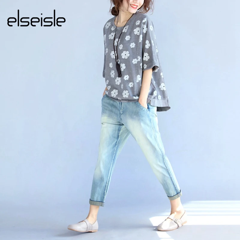 Женская футболка с цветочным принтом elseisle в стиле Харадзюку корейский стиль