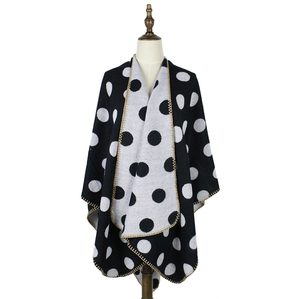 

Poncho Feminino Inverno Wraps Capes Women Polka Dots Cashmere Wool Scarf 450g Reversible Shawls Tippet