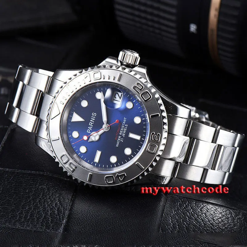 

41mm Parnis blue dial Ceramic bezel 21 jewels miyota 8215 automatic mens watch