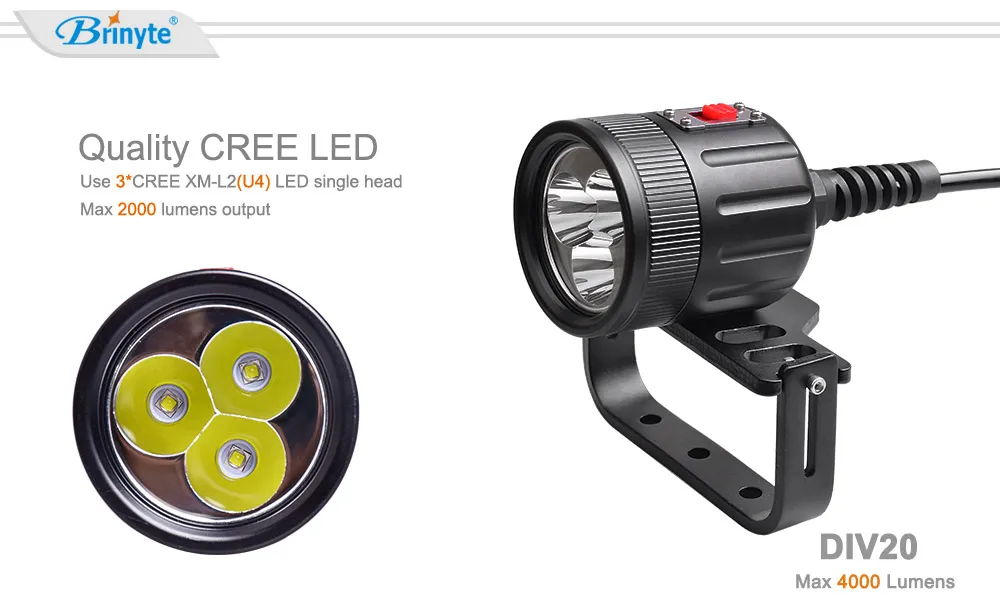 Светодиодный светильник для дайвинга Brinyte DIV20 CREE XML2 4000lm СВЕТОДИОДНЫЙ