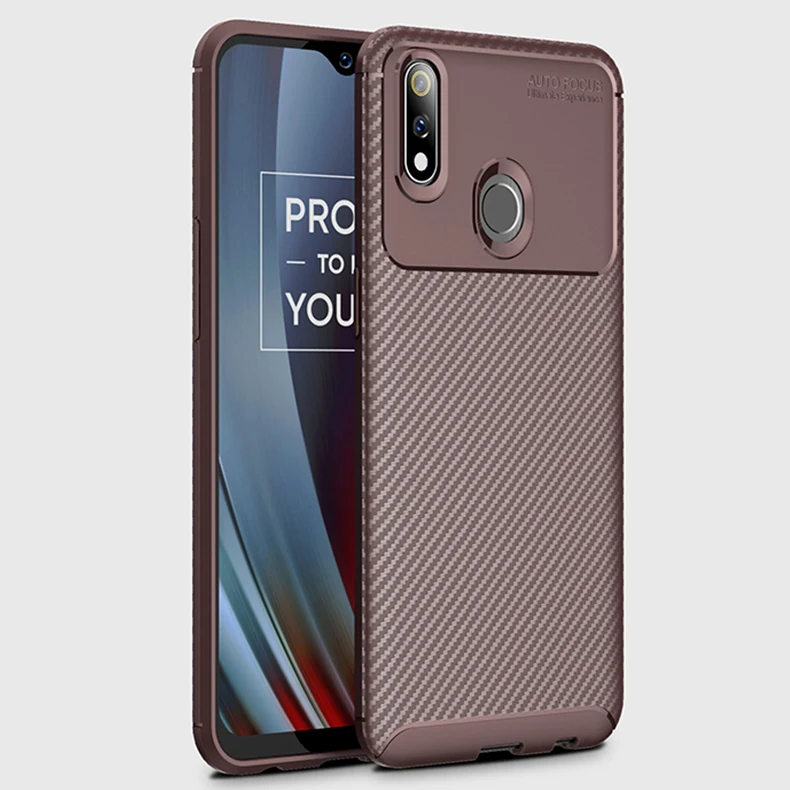 Коричневый Для OPPO Realme 3 Чехол, роскошный ударопрочный карбоновый высококачественный Мягкий ТПУ силиконовый чехол для задней панели, чехол для OPPO Realme 3 Pro - Цвет: Коричневый