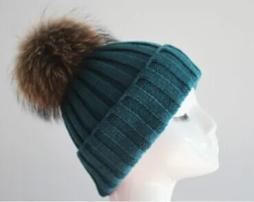 Зимой beanie связанный шлем меха образный колпачок для женщин и теплые зимние человек трикотажные шапочки ёенщин крышки и меховой шапке - Цвет: harbor blue