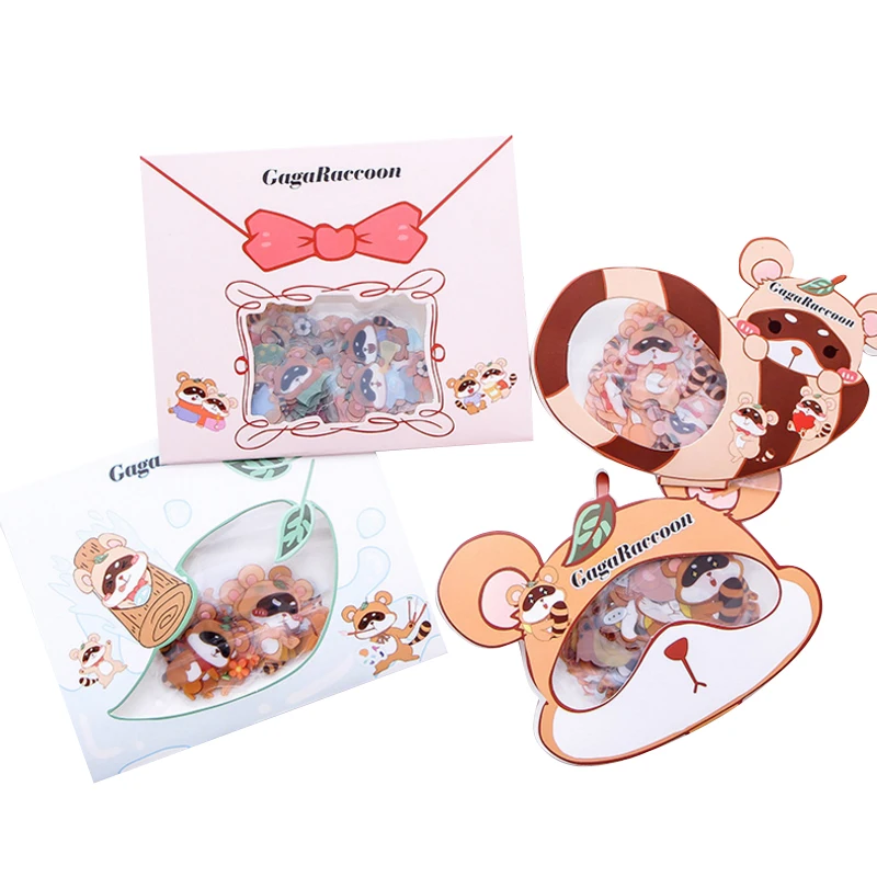 50 шт./лот милые маленькие наклейки из ПВХ с енотом японский стиль для дневника