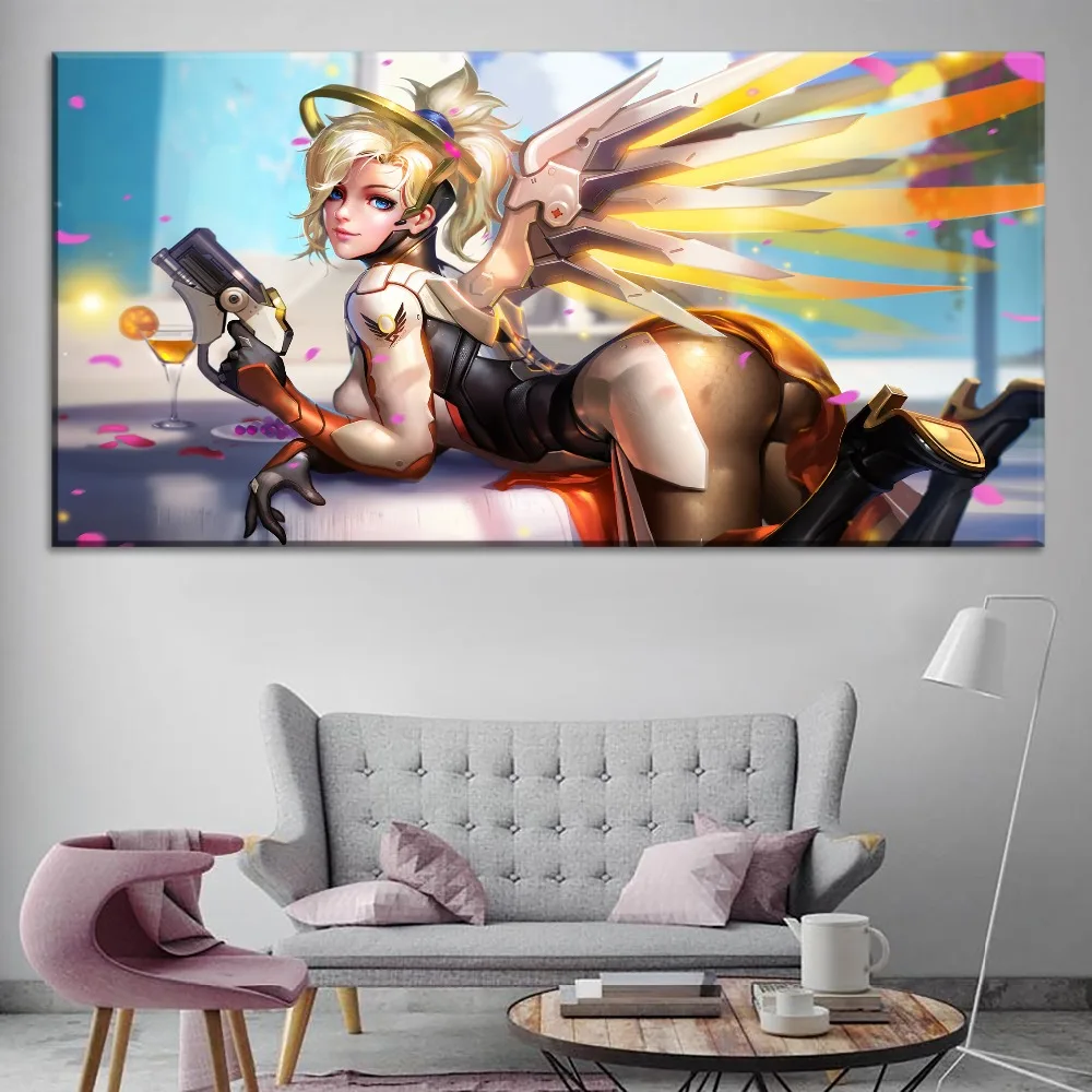 Картина Overwatch с изображением милосердия Современная на холсте печать стене