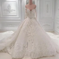robe de mariee 2018 vestidos de noiva royal train wedding dress gelinlik wedding gown full sleeve beaded wedding dresses lace