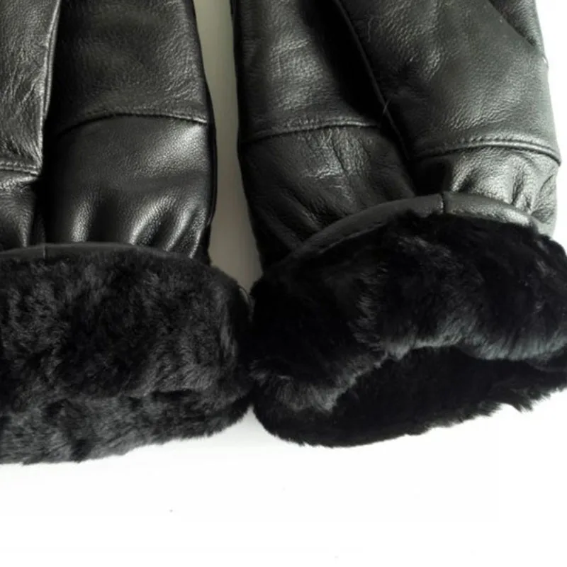 New Winter Warm Men Gloves Motorcycle Male Real Leather Sheep Fur Gloves Outdoor Ski Sports Gloves Thick Cycling Mittens