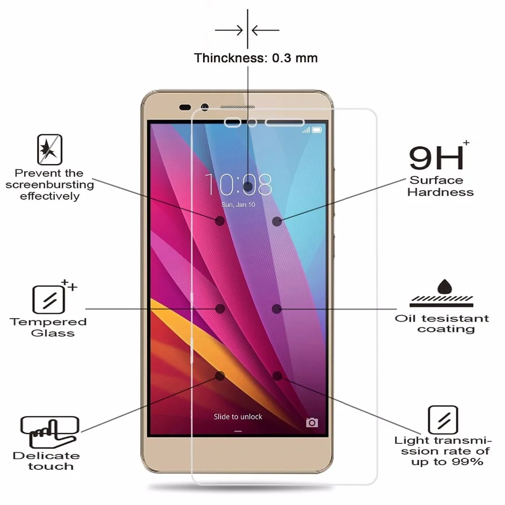 Закаленное стекло 9H для Huawei P8 P9 Lite Y3II Y5II Y6 II 2 Pro GT3 GR5 Honor 5C 5X 4C 7 Lite|tempered glass screen