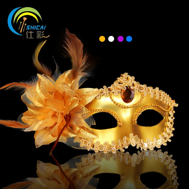 

Venice Half Face Lily Feather Mask Fancy Ball Party Princess Mask Masquerade Masks Female Ladies Dress Beauty Big Flower Golden