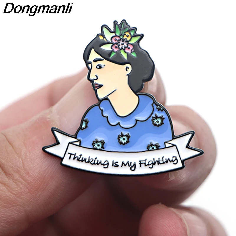P3785 Dongmanli Virginia Woolf "Thinking is my Fighting" металлические эмалированные броши и булавки Нагрудный значок для рюкзака воротник ювелирные изделия