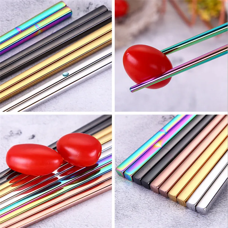 1 пара нескользящих гальванических титановых золотых палочек для еды из