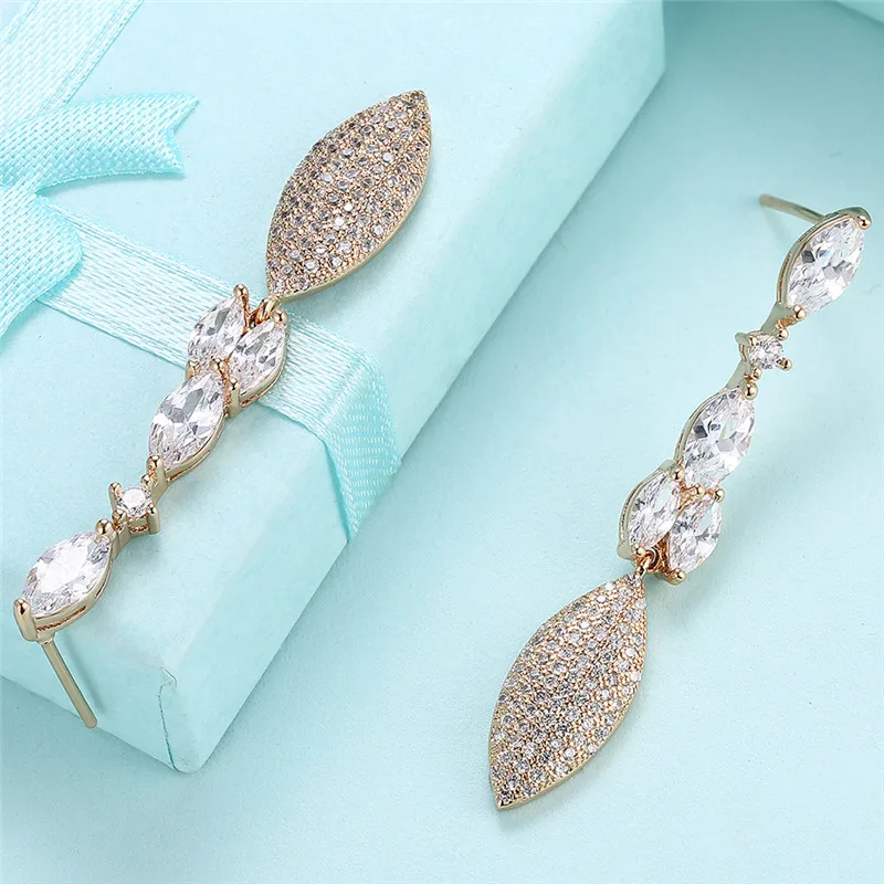 Fashion Romantic Luxury Plant Drop Earring With AAA CZ Champagne Dangle Jewelry For Women | Украшения и аксессуары