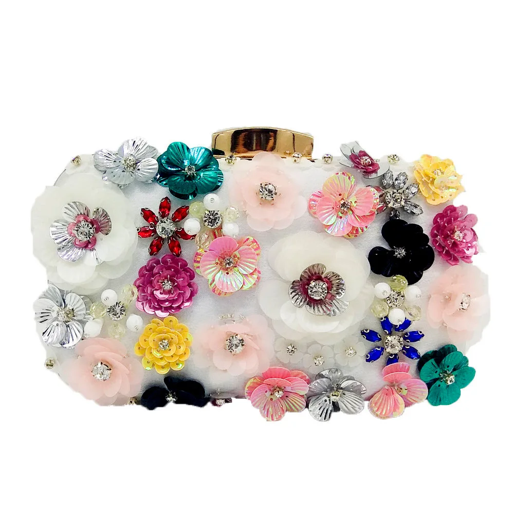 Цветок клатч черная светская Женская вечерняя сумка Свадебная вечеринка свадебная сумочка с бисером Кристалл Клатч Bolso Fiesta Mujer