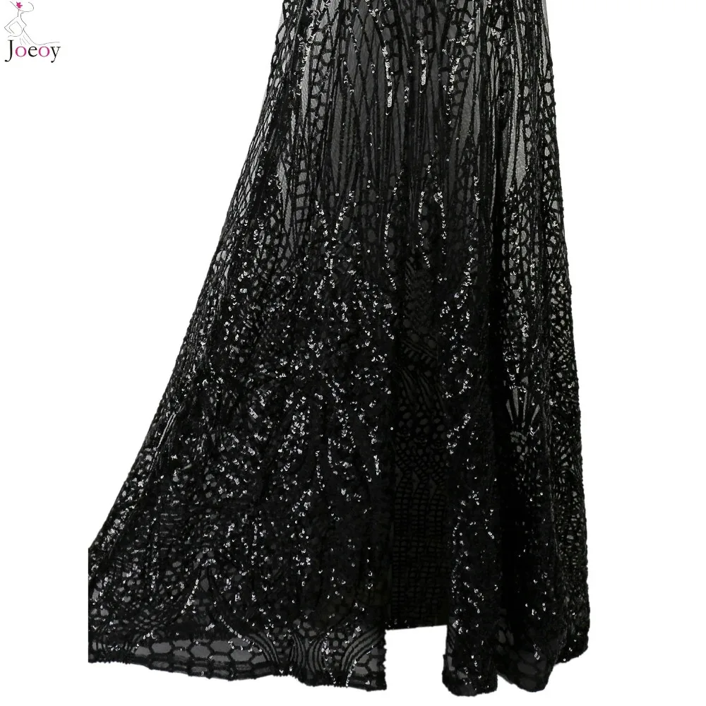 Женщины Черный Блестками Wrap V-образным Вырезом Сплит Макси Платье 2016 Весной Новый