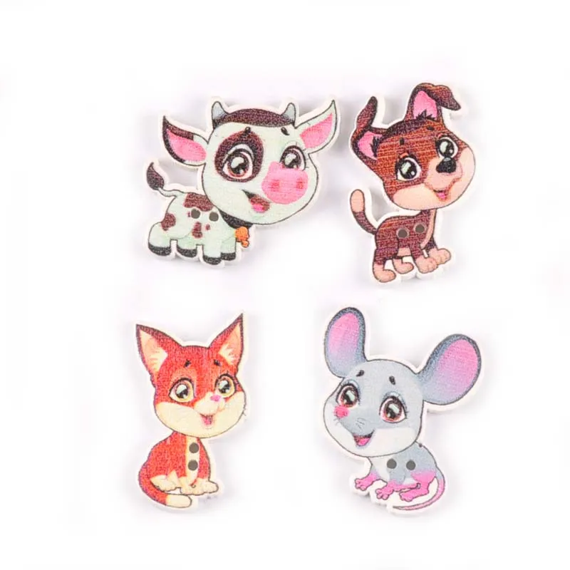 Смешанный рисунок с животными деревянные пуговицы для пришивания одежды DIY