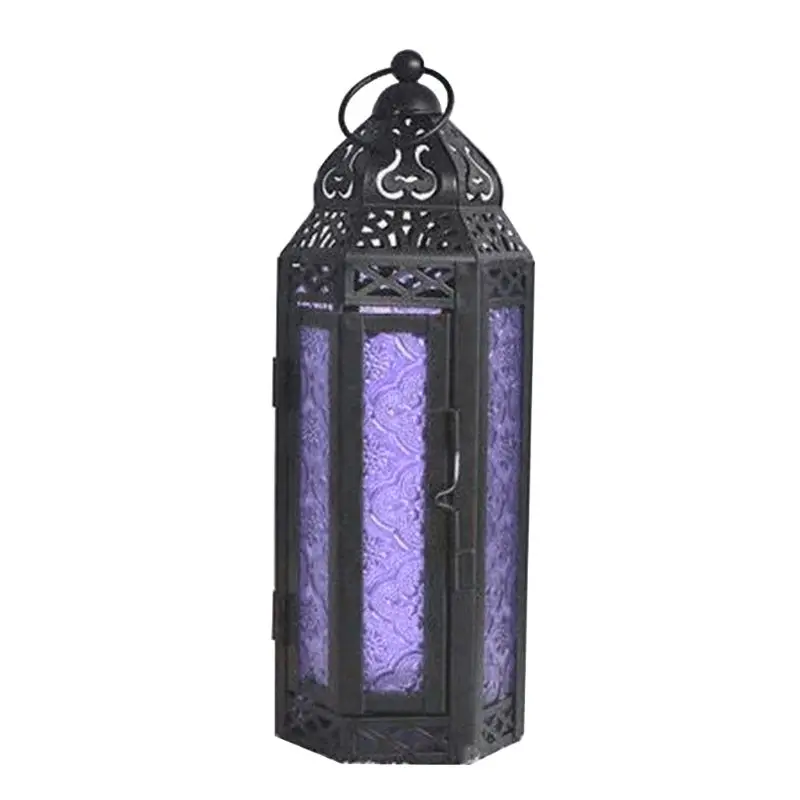 Purple Креативный Железный фонарь, подсвечник в винтажном стиле, праздничные вечерние подсвечники, домашний декор, украшение для обеденного стола - Цвет: Purple