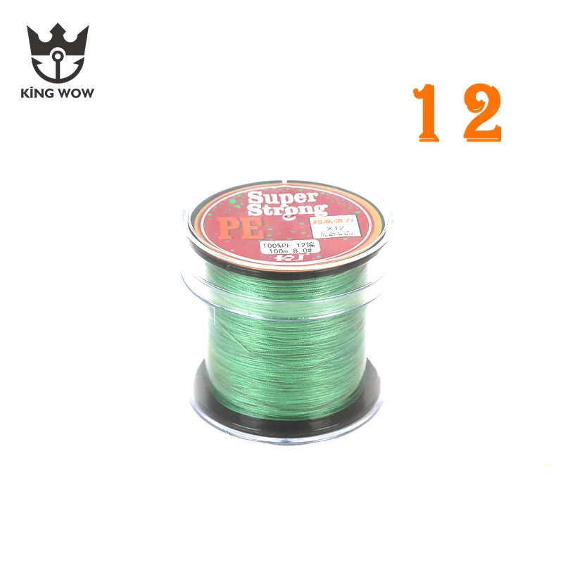 Kingwow 12 прядей плетеные 100 м леска супер крепкая ПЭ 15LB-100LB зеленый цвет 1,0#-12# Морская рыбалка