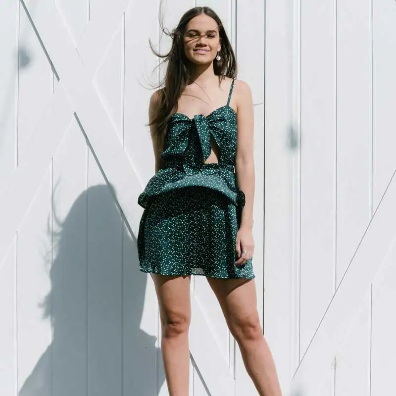 Богемный Вдохновленный мини-платье женское изумрудное платье в горошек на