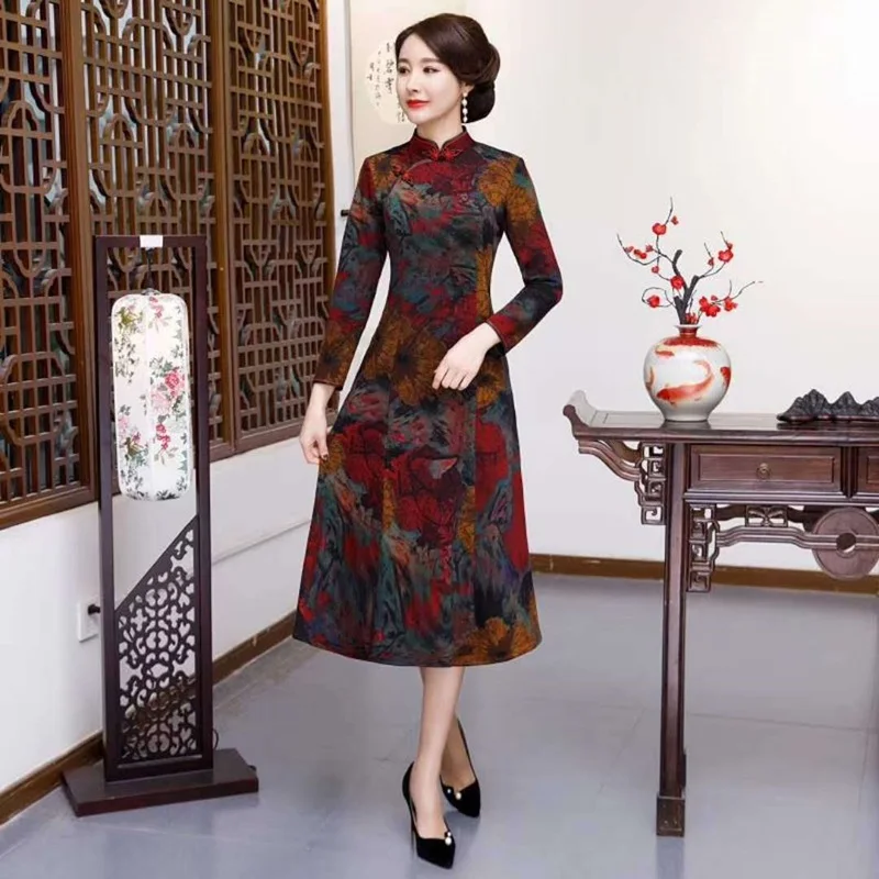 Женское традиционное китайское платье Cheongsam миди большого размера TA1326 зима 2019 |