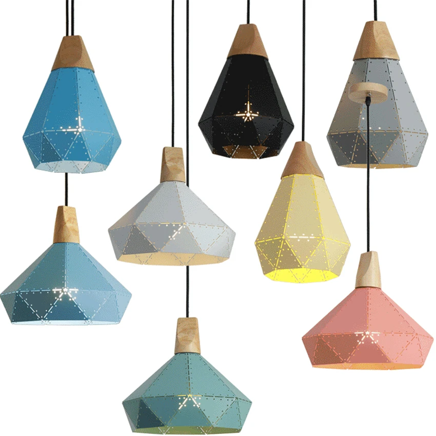 Nordic Modern Pedant Lights Lamps Macaron Solid Wood Iron Coffee Shop Fruit Ideas Dining Room Indoor Light Fixtures | Лампы и