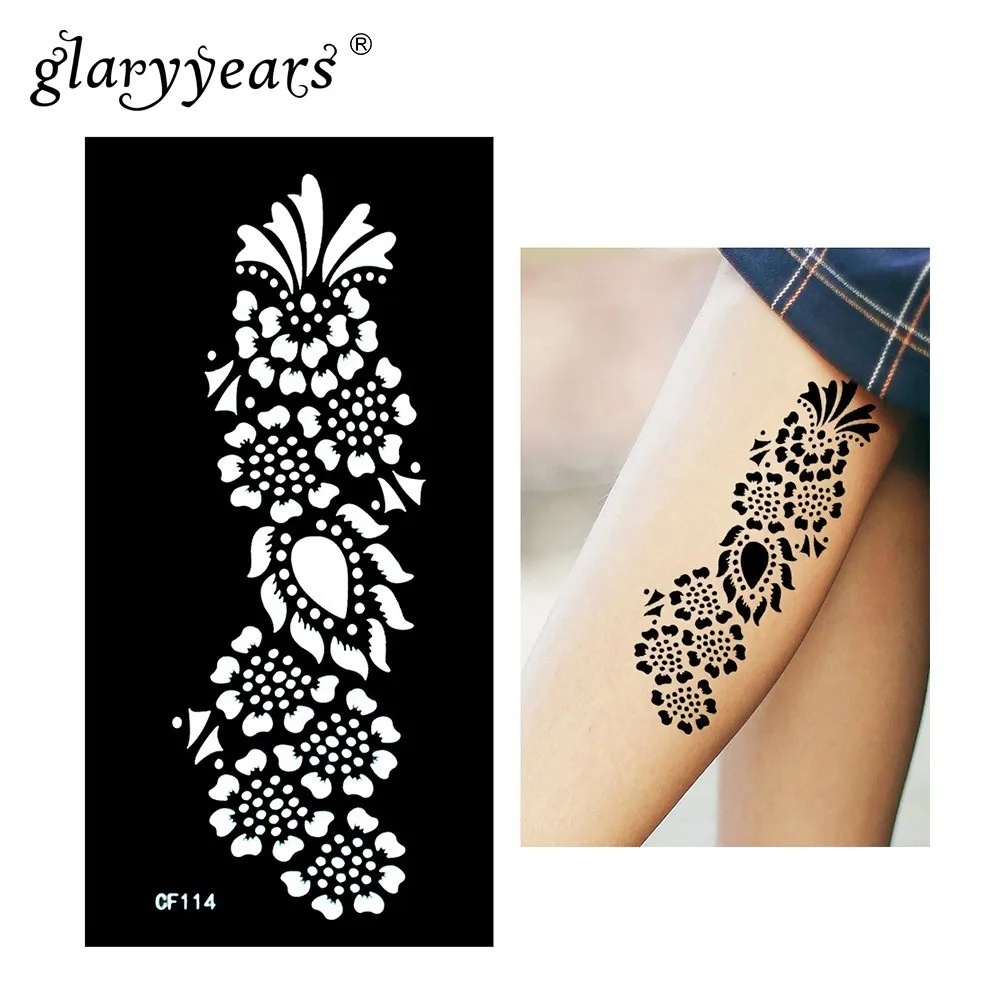 Glaryyears хна трафарет для татуировки цветочный Рисунок Рисование пастой леди