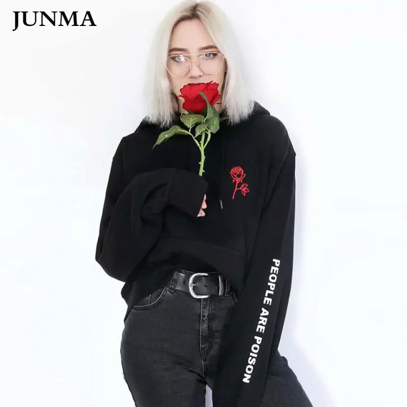 Фото Оптовая Продажа Люди яд Роуз рукавом печати свитер с капюшоном черный tumblr (купить)