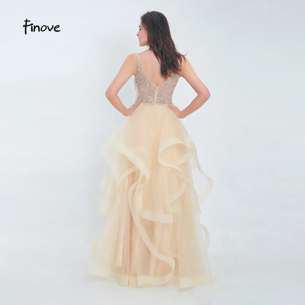Finove Prom Dress New 2020 Sexy Tank V Neck Ruffles Beaded Long Floor Length Formal Party Gowns For Girls Plus Sizes | Свадьбы и