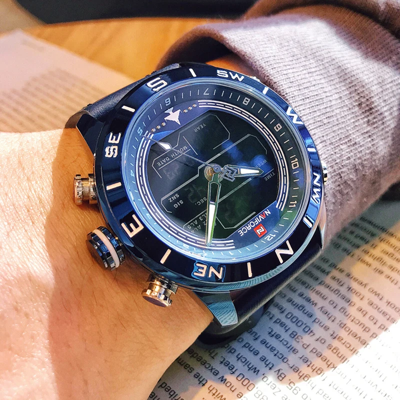 NAVIFORCE Мужская Мода золото спортивные часы военный светодиодный аналоговые