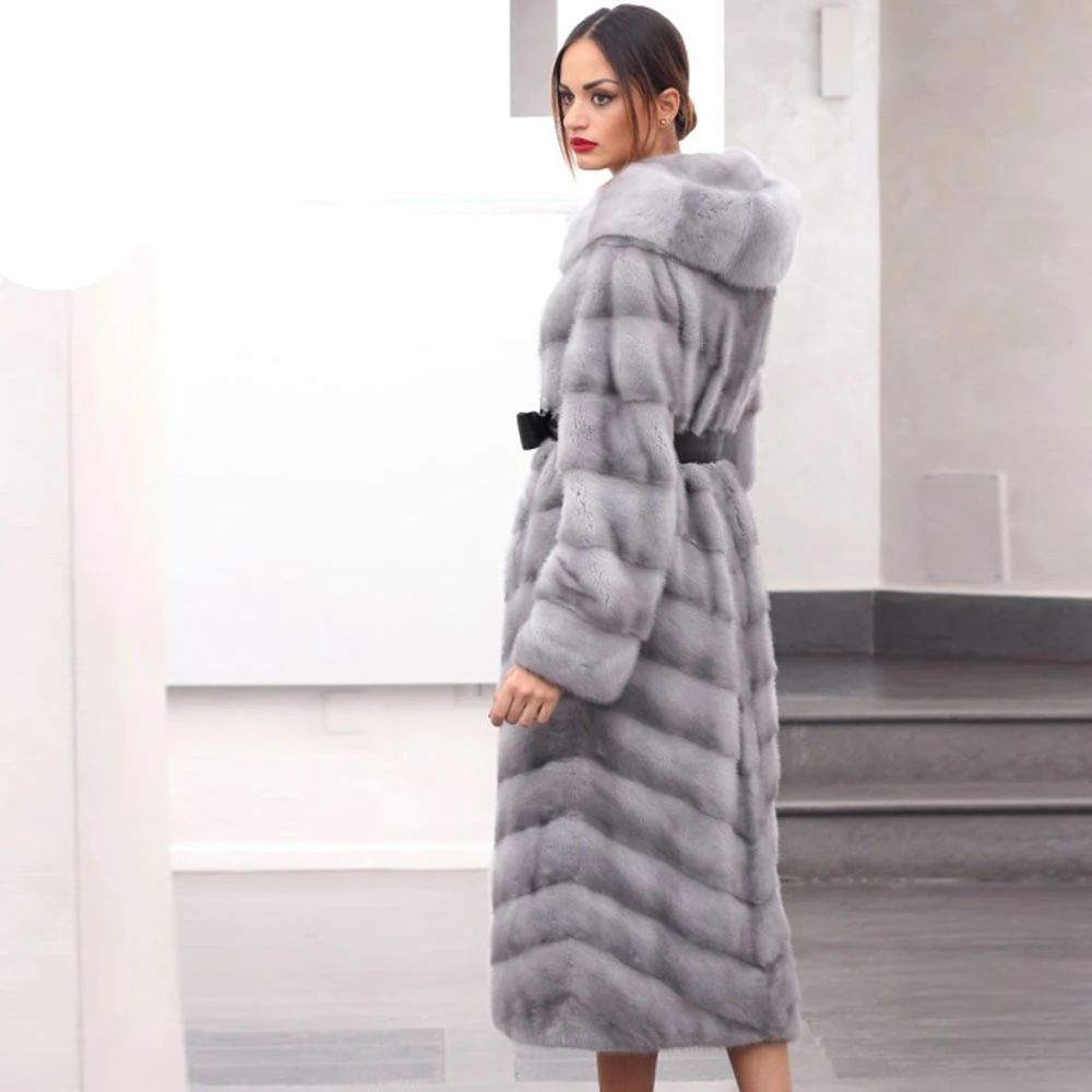 TOPFUR Winter Real Fur Customized Real Fur Jacket Women Natural Real Mink Fur Coats With Belt Full Sleeves Coat With Hood